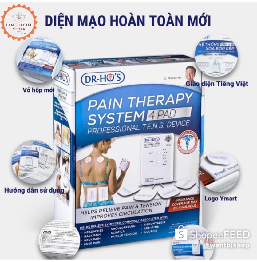 MÁY MASAGE  TRỊ LIỆU XUNG ĐIỆN DR HO'S- 4MIẾNG DÁN- MÀU XANH