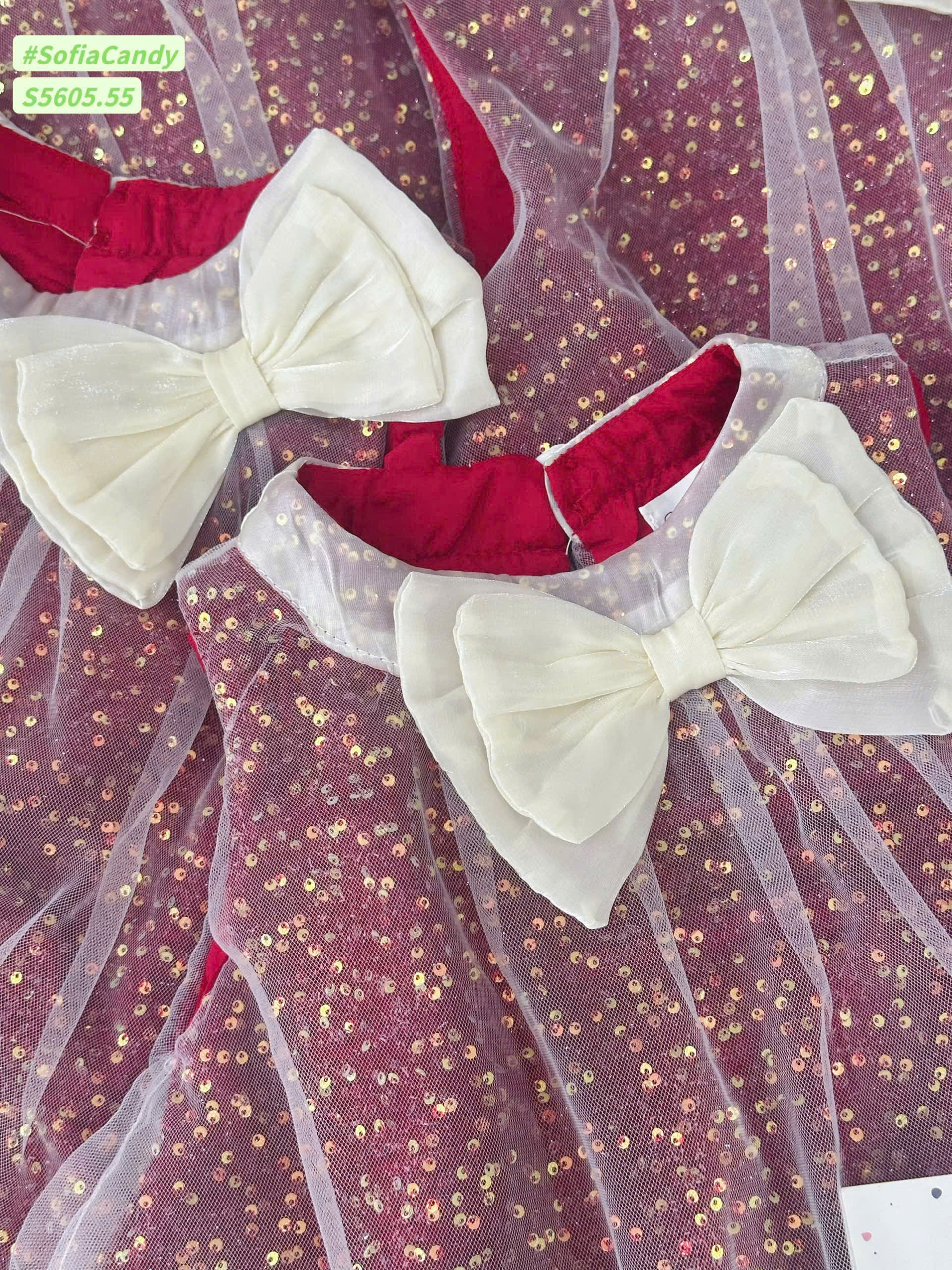 Đầm váy công chúa cho bé gái đính kim sa lấp lánh mặc lễ tết noel giáng sinh năm mới dự tiệc từ 10-40kg chất tơ mềm