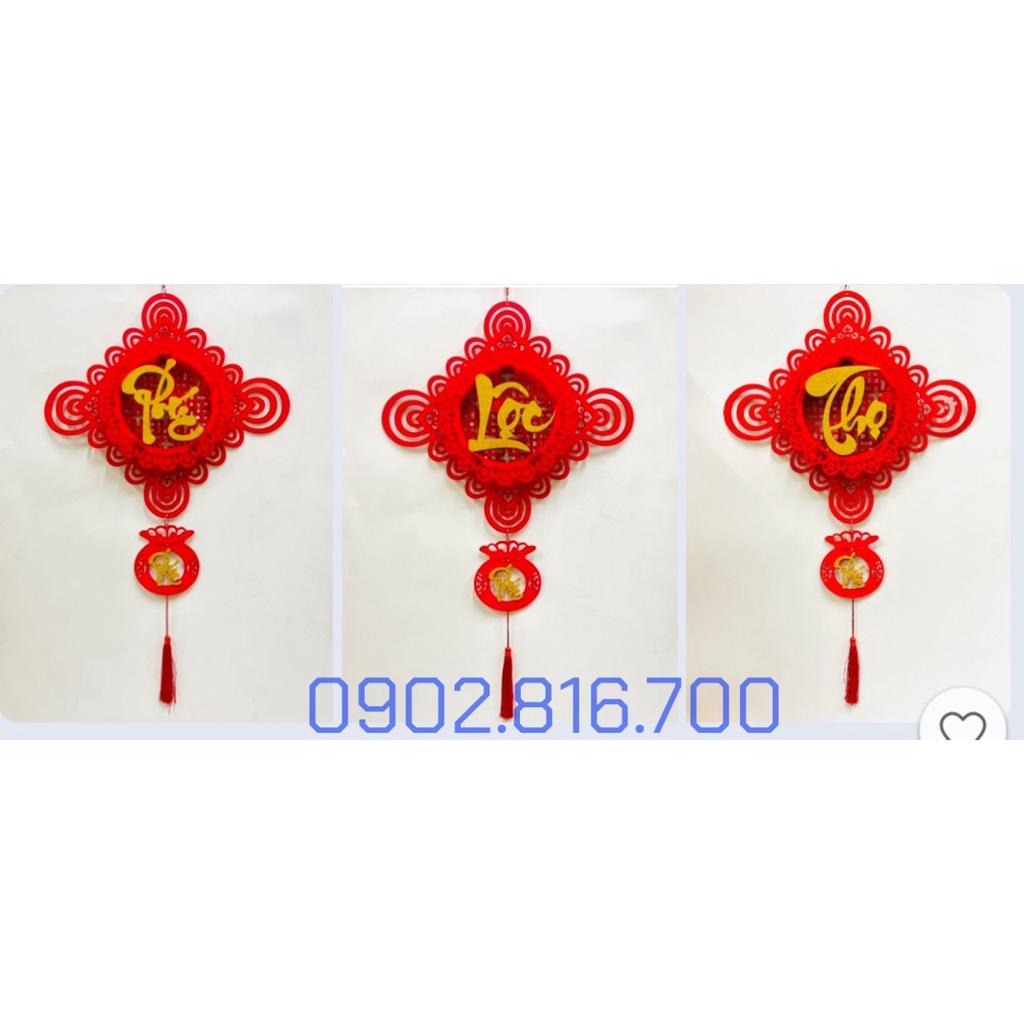 Khánh vuông - Dây treo nhung đỏ chữ PHÚC - LỘC - THỌ nổi 3D phụ kiện trang trí tết