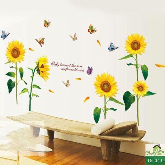 Decal dán tường Combo hàng rào hoa hướng dương nâu + hoa hướng dương