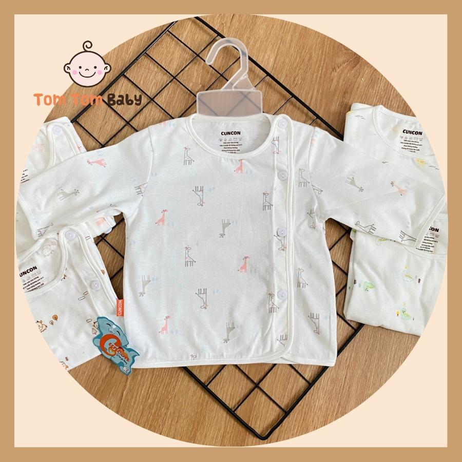 Áo sơ sinh cotton cao cấp CUNCON | Mẫu Tay Dài Họa Tiết Cài Lệch | Size 1,2,3 cho bé sơ sinh - 9kg