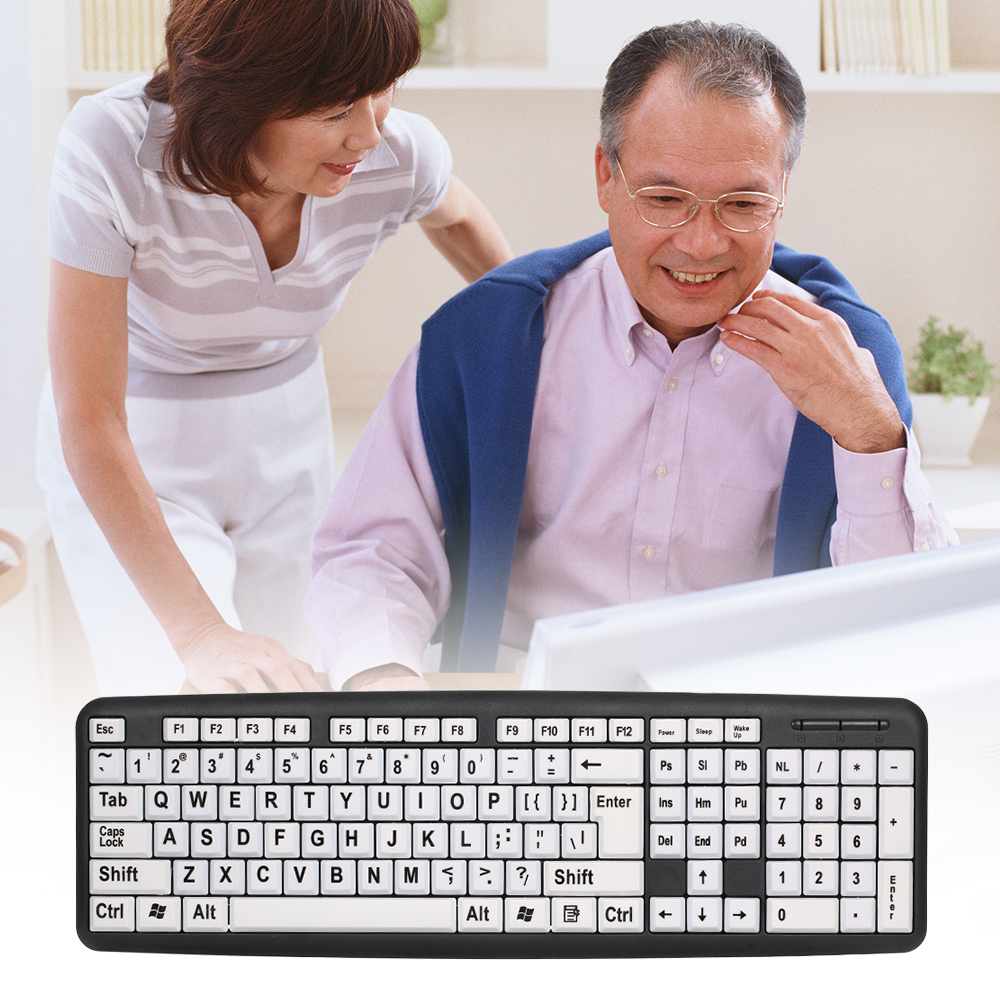 Bàn Phím Có Dây USB Với Phím Trắng Lớn Chữ Đen Cho Người Già Người Dùng Thị Lực Kém
