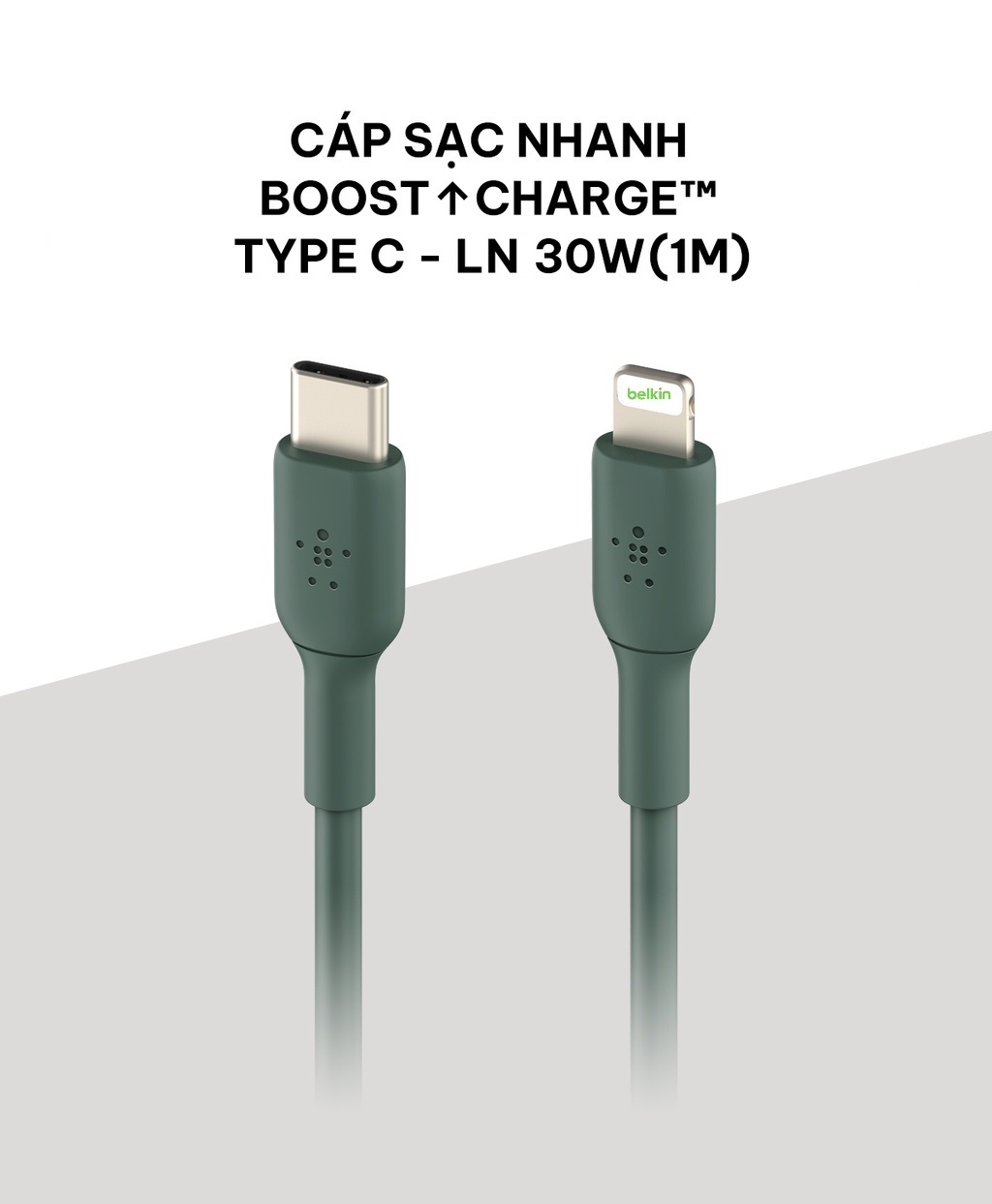 Cáp Sạc Nhanh Belkin USB Type C to Light ning BOOST↑CHARGE 30W Vỏ Nhựa, Chứng Chỉ MFi, Siêu Bền