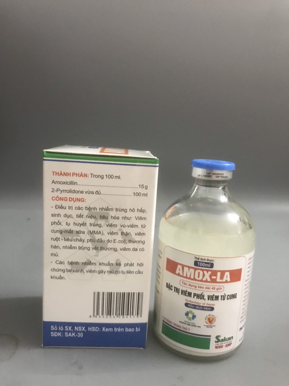 Thuốc thú y, Amox LA/ Amox-LA 100ml Sakan dùng cho chó, mèo, lợn, gia súc khác