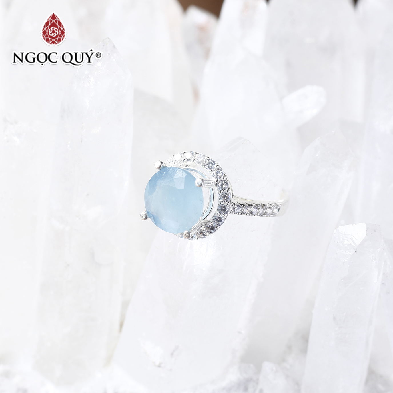 Nhẫn bạc nữ đá Aquamarine mệnh thủy, mộc - Ngọc Quý Gemstones