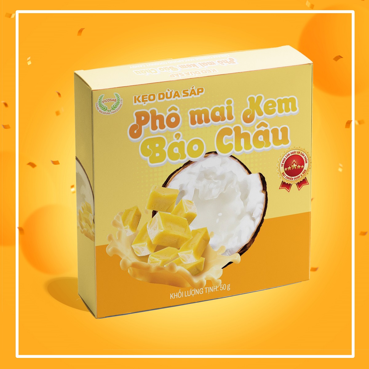 Kẹo dừa sáp VICOSAP vị cà phê muối phô mai kem Bảo Châu kẹo mềm dẻo ít đường đặc sản Trà Vinh