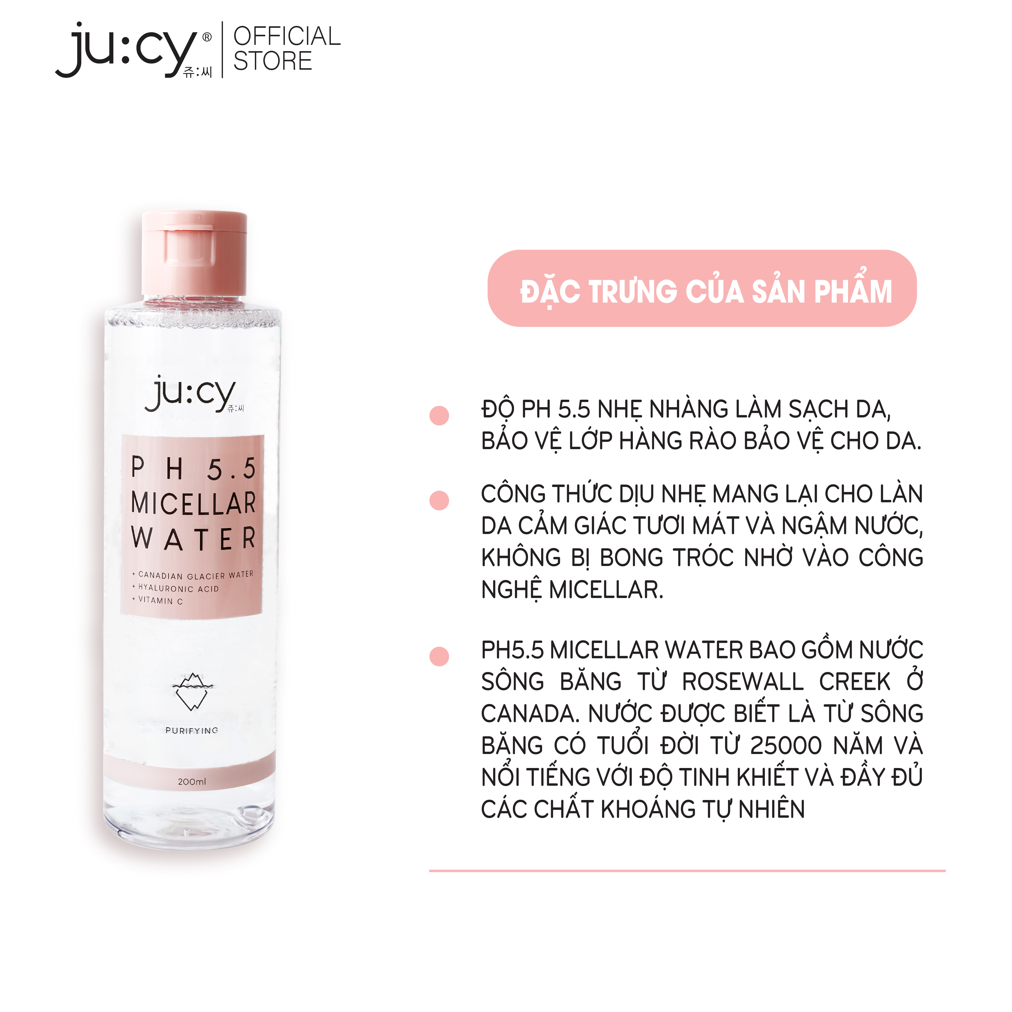 Nước tẩy trang không cồn Ju:cy pH5.5 Micellar Water 210ml