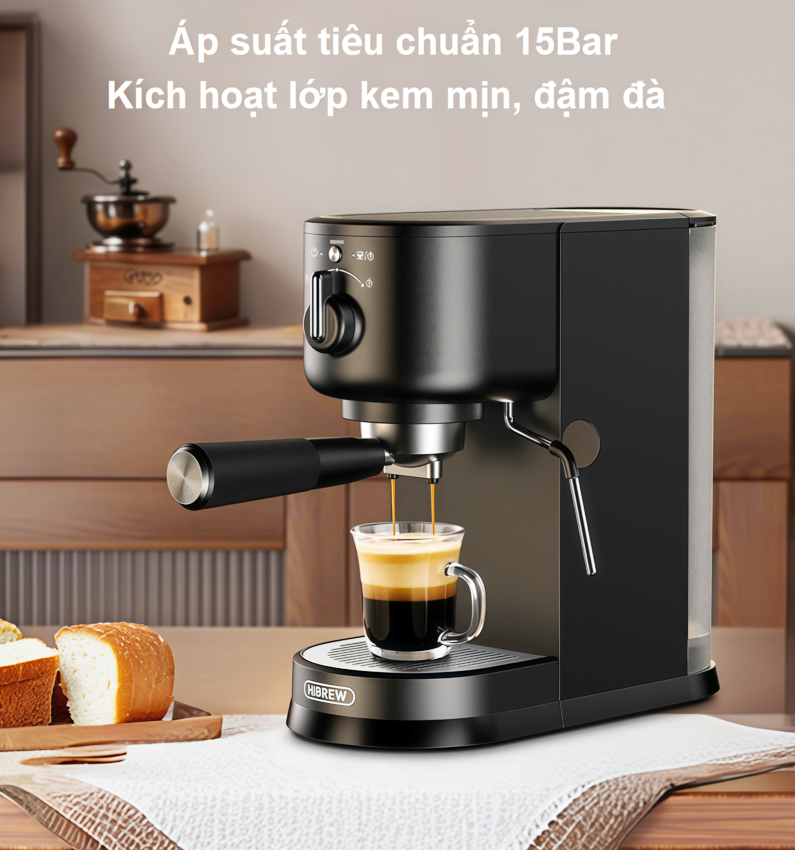 Máy pha cà phê Espresso, Cappuccino, Latte thương hiệu Mỹ cao cấp HiBREW H5B - Công suất 1500W, áp suất 15bar - Hàng nhập khẩu