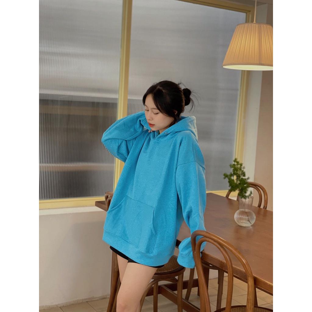 Áo Hoodie Nỉ Ngoại Nam Nữ Cúc Bấm Mũ Rộng 2 Lớp