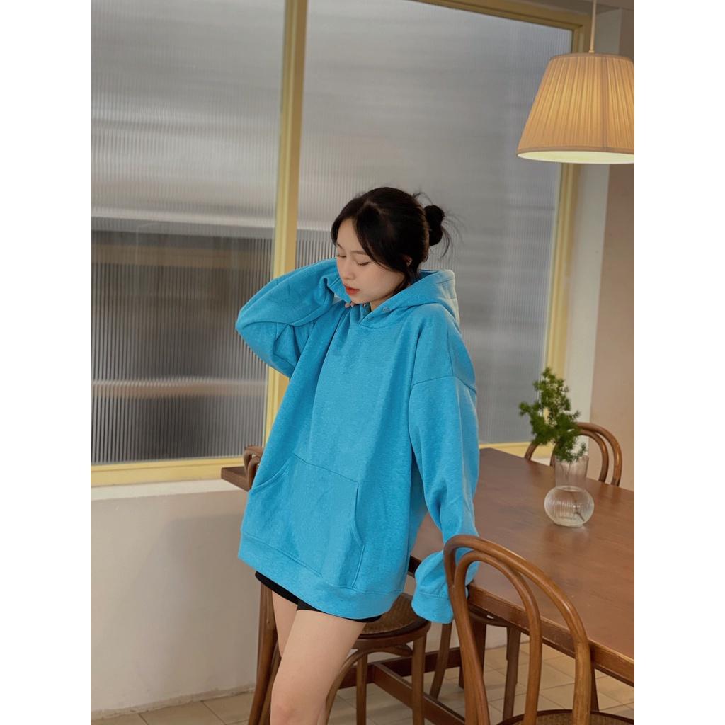 Áo Hoodie Trơn Cúc Bấm Chất Nỉ Ngoại Mũ Rộng 2 Lớp Nhiều Màu