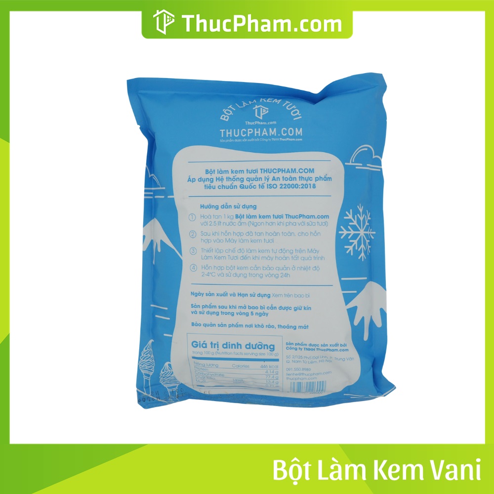 Combo 5 Gói Bột Làm Kem Tươi ThucPham.Com Vị Vani - Túi 1kg - Được Chứng Nhận HTQL An Toàn Thực Phẩm ISO 22000:2018