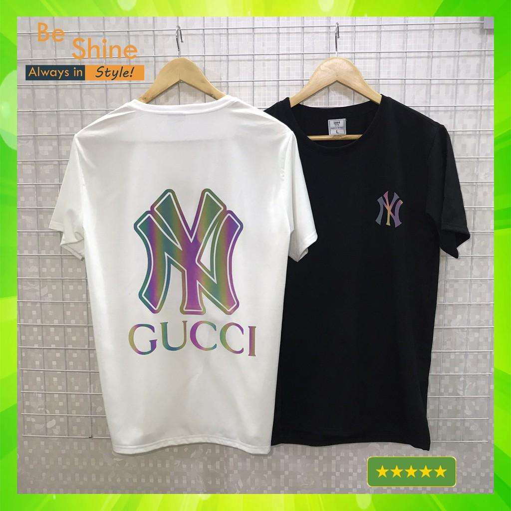 Áo Thun NY Unisex Form Rộng Phản Quang Đa Sắc Thời Trang Nam Nữ Phong Cách Hàn Quốc Áo Phông Cotton Áo Đôi 7 Màu