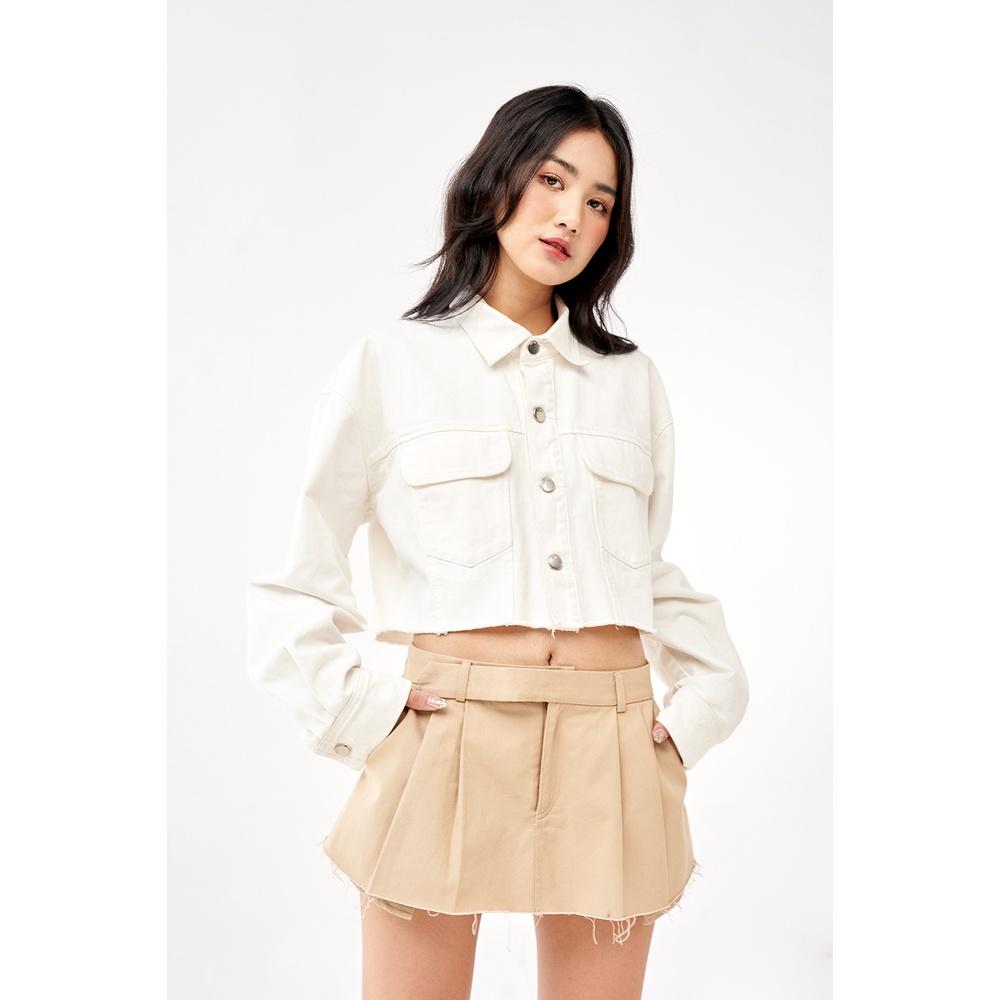 DOTTIE - Áo khoác jeans dáng ngắn nữ trắng T0605