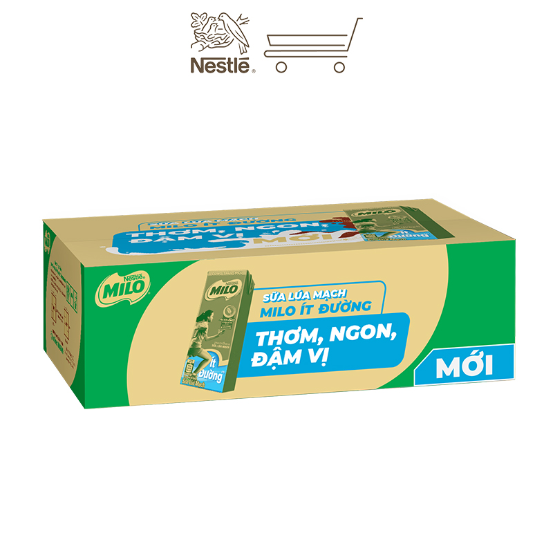 Sữa lúa mạch Nestlé MILO ÍT ĐƯỜNG (thùng 48 hộp x 180ml)