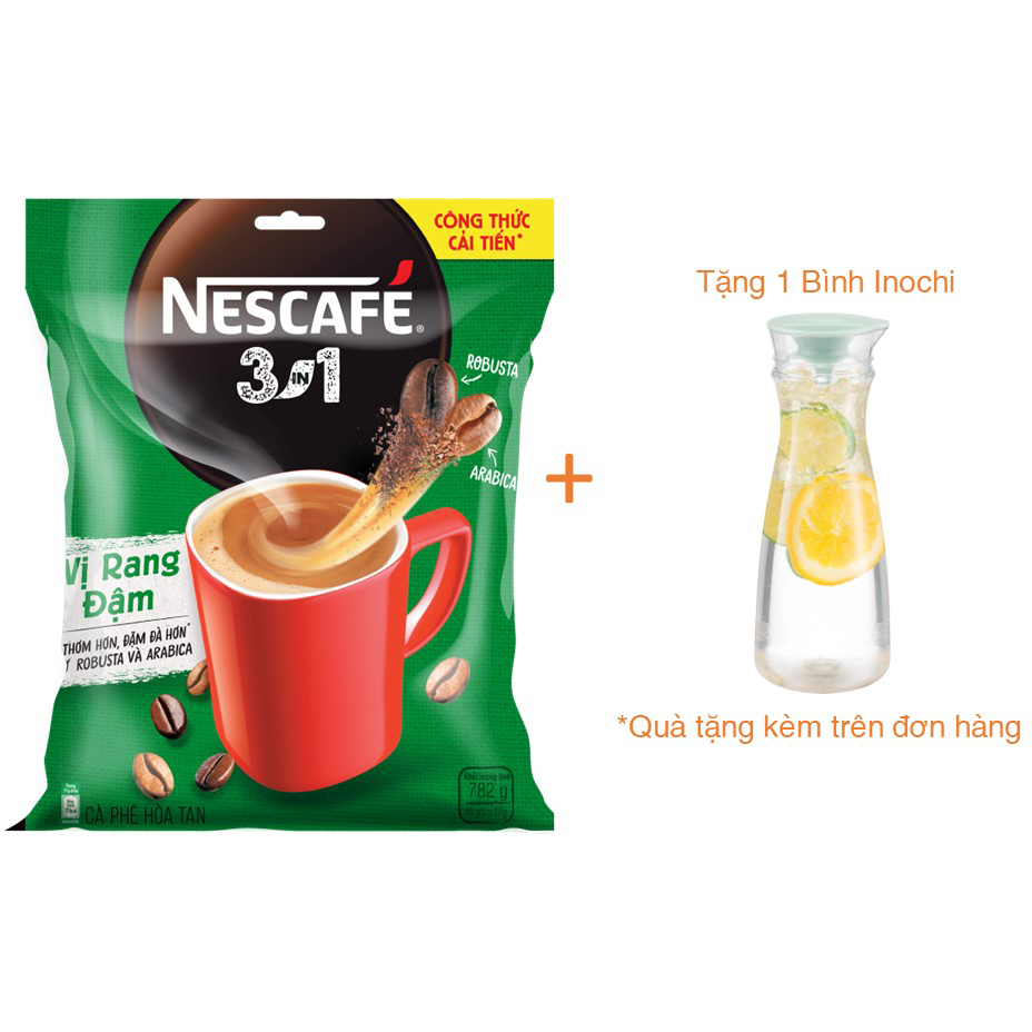 Cà phê hòa tan Nescafé 3in1 vị rang đậm - công thức cải tiến (Bịch 46 gói) - [Tặng 1 bình Inochi]