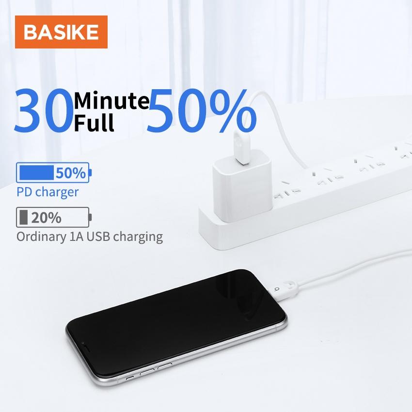 Cáp sạc 2A BASIKE 1M Cho iPhone Cổng Micro USB Type C Chất liệu silicon Thời gian sử dụng lâu dài-Hàng chính hãng