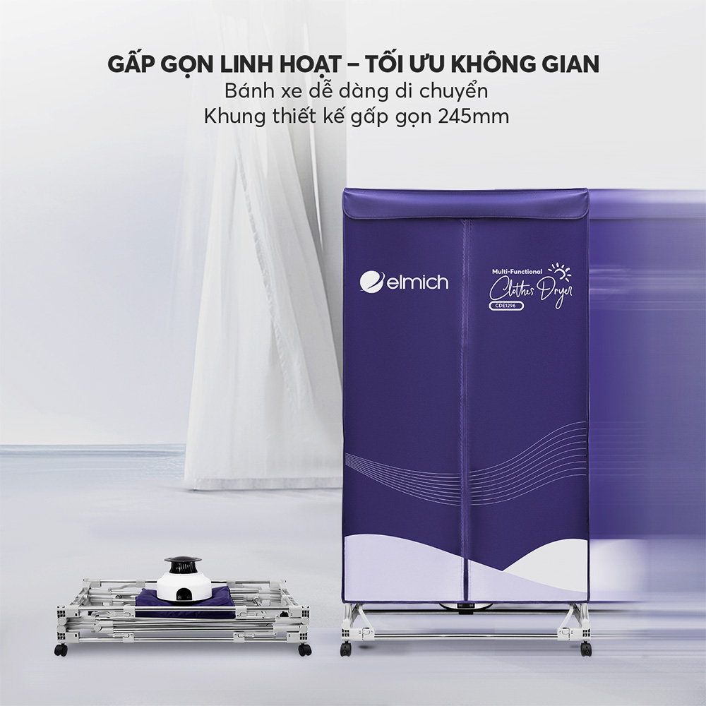 Tủ Sấy Quần Áo Elmich CDE1296, Hàng Chính Hãng, Chịu Tải 25kg, Thiết Kế 2 Tầng - JoyMall