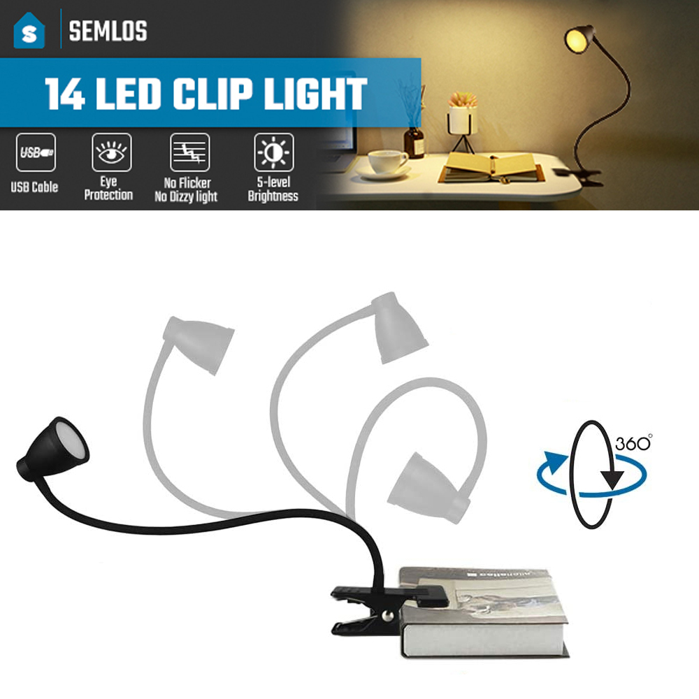 Đèn học, Đèn đọc sách kẹp đầu giường đa năng bóng LED 3 chế độ ánh sáng 3W, Nguồn USB 5V