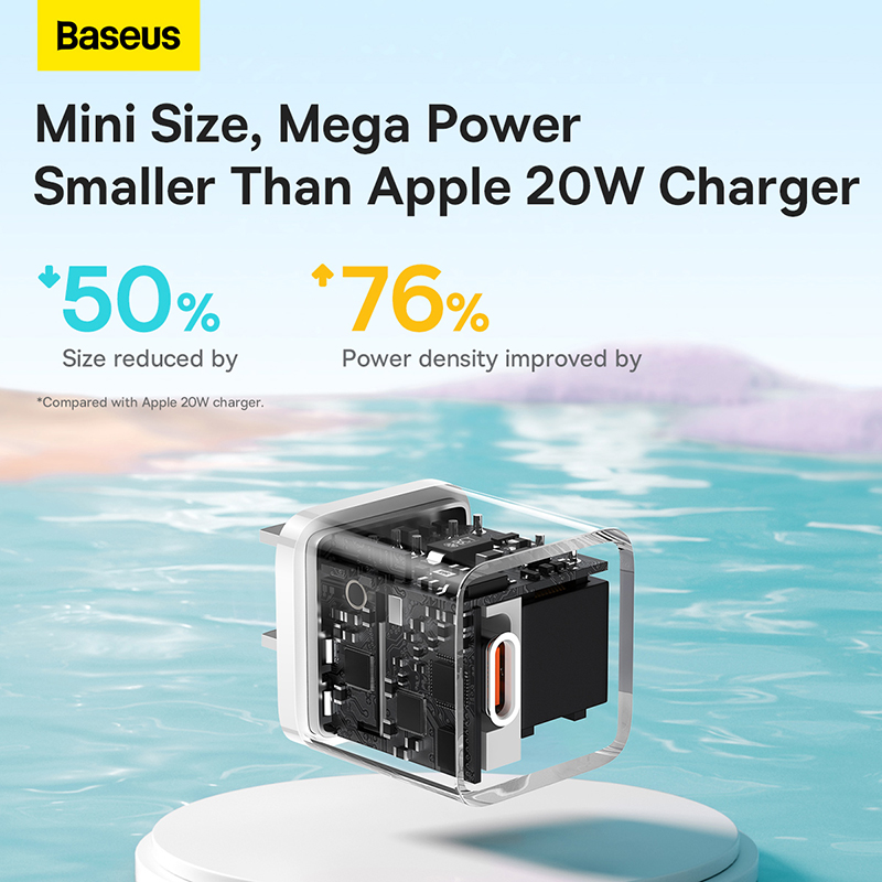 Củ Sạc Nhanh Mini Dành Cho iPhone Baseus GaN5 1C Chuẩn PD 20W Siêu Nhỏ Gọn Chân Dẹp CN - Hàng Chính Hãng