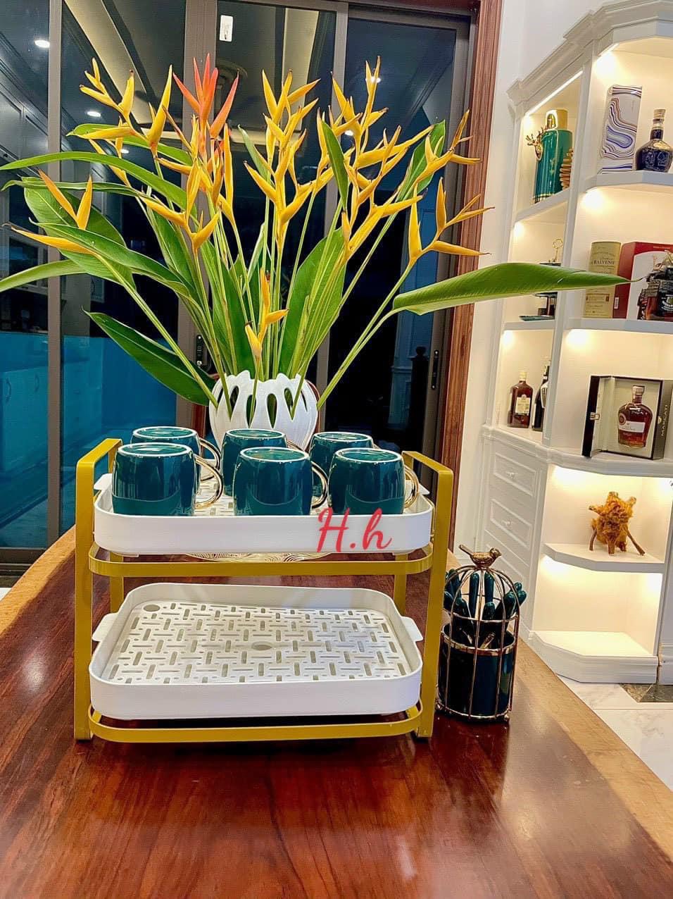 GIÁ KỆ ÚP BÁT ĐĨA , CỐC CHÉN 2 TẦNG KHUNG THÉP Kích thước:35*28*25cm