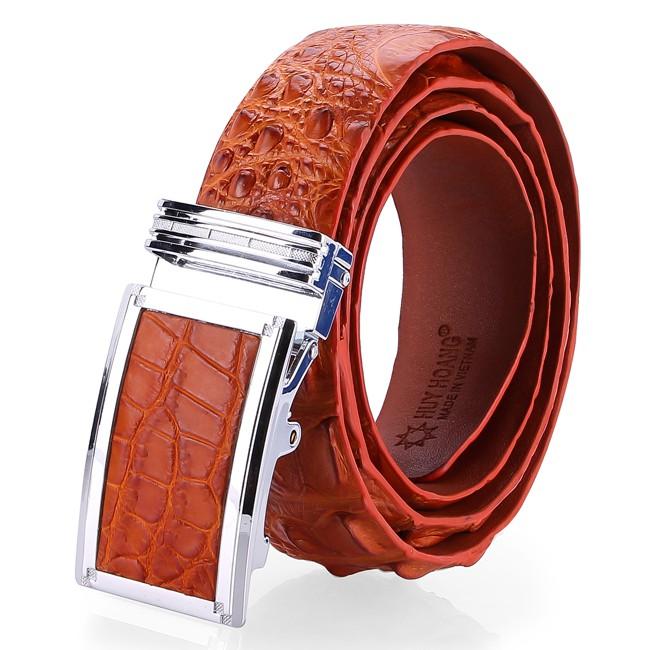 Dây nịt nam da cá sấu Huy Hoàng nguyên con gai 4P màu vàng bò HT4761