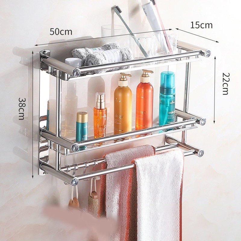 Kệ Nhà Tắm INOX 304 Bóng , Giá Treo Khăn Nhà Tắm, Để Đồ Dùng Inox Đa Năng Gắn Tường