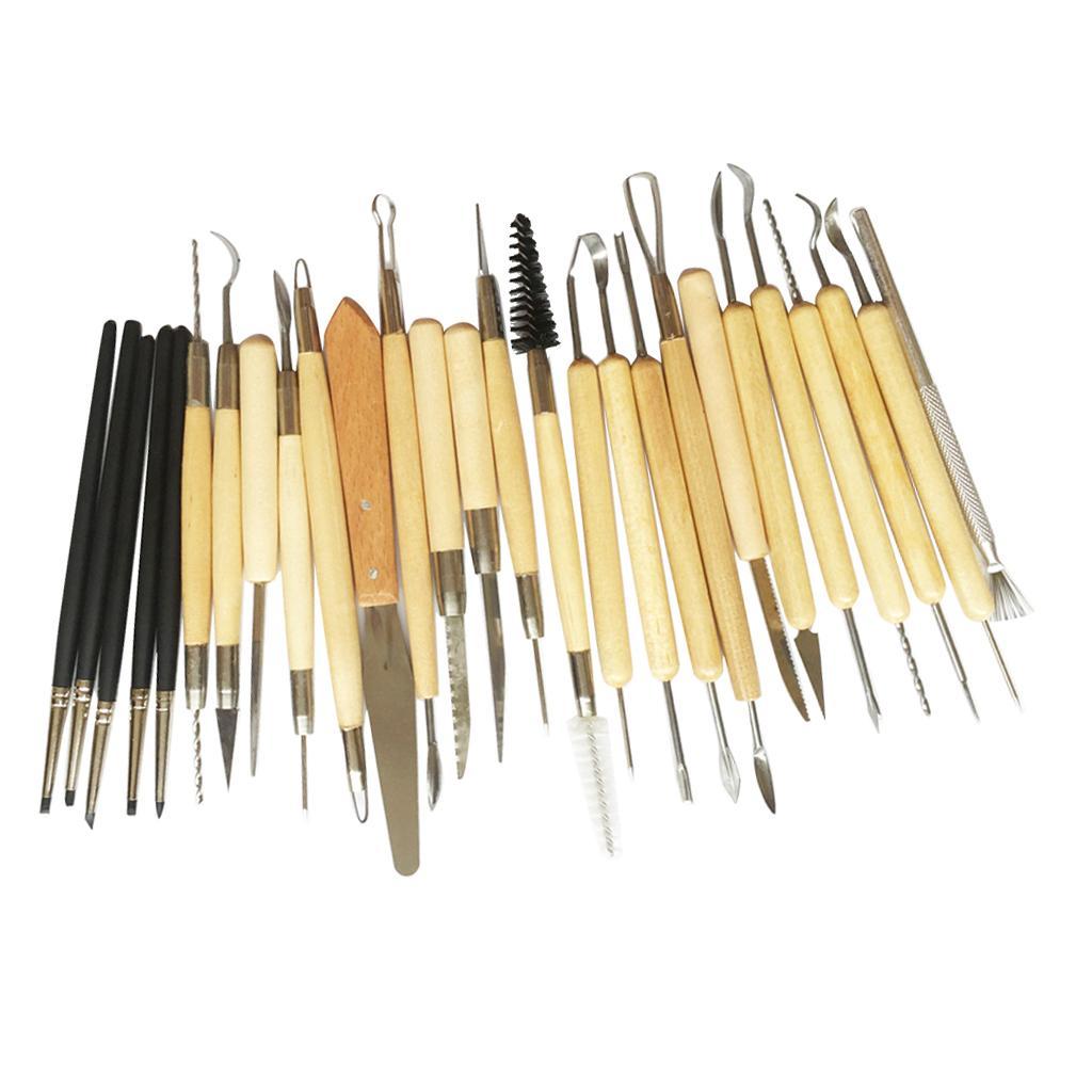 27 Pieces Wooden Handle Pottery Ceramic Clay Sculpture Carving Modeling Tool DIY