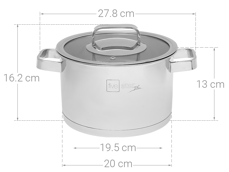 Bộ nồi và chảo chống dính inox 304 Fivestar Plus 4 món nắp kính - tặng 1 vá canh