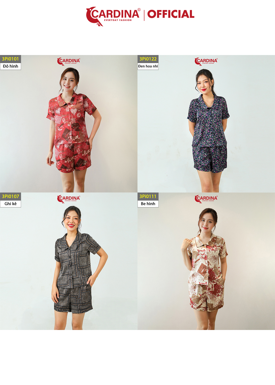 Đồ Bộ Nữ CARDINA Pijama Chất Lụa Satin Nhật Cao Cấp Quần Đùi Áo Cộc Tay Họa Tiết 3Pi01