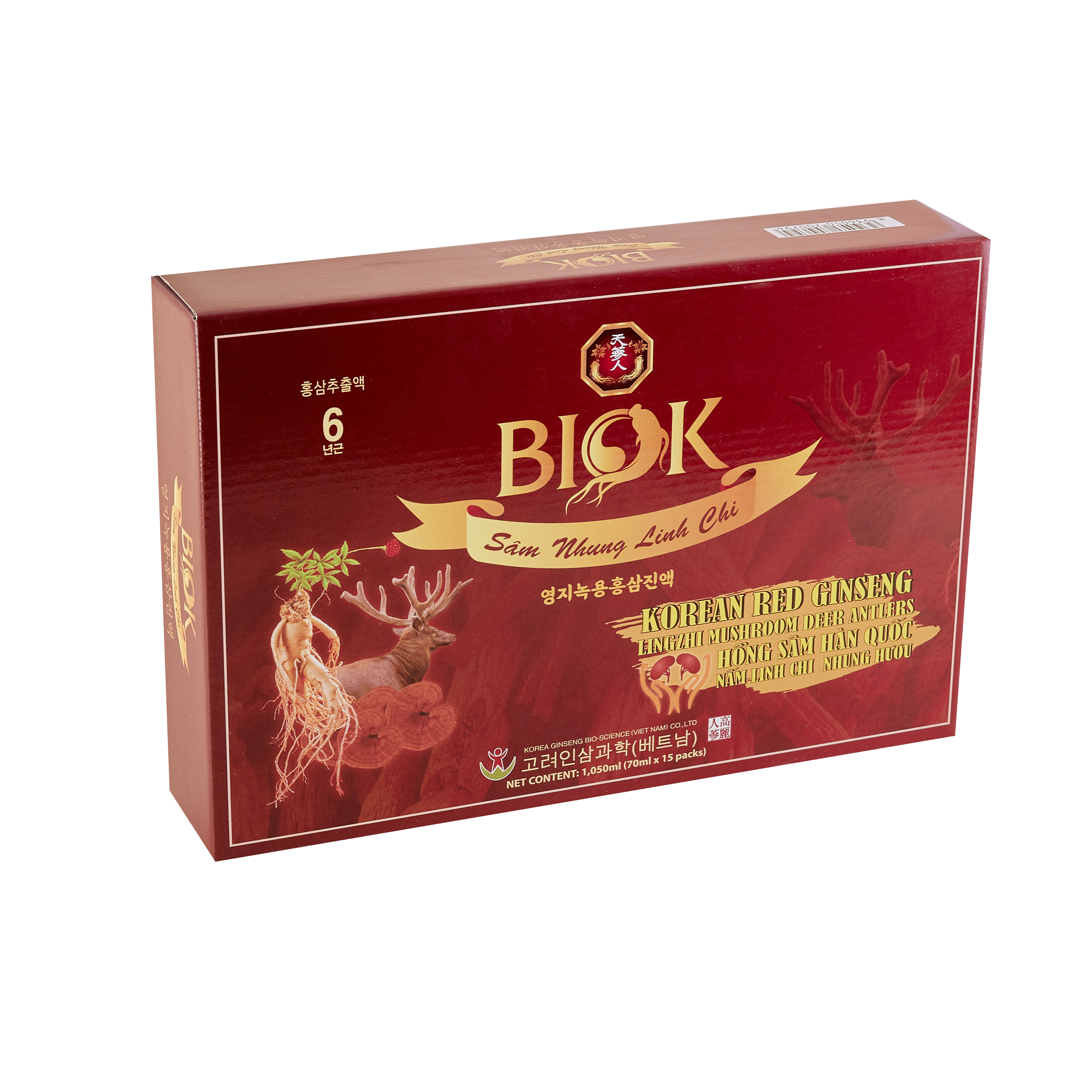 Nước uống Sâm Nhung Linh Chi Biok - Hộp 15 gói *70ml