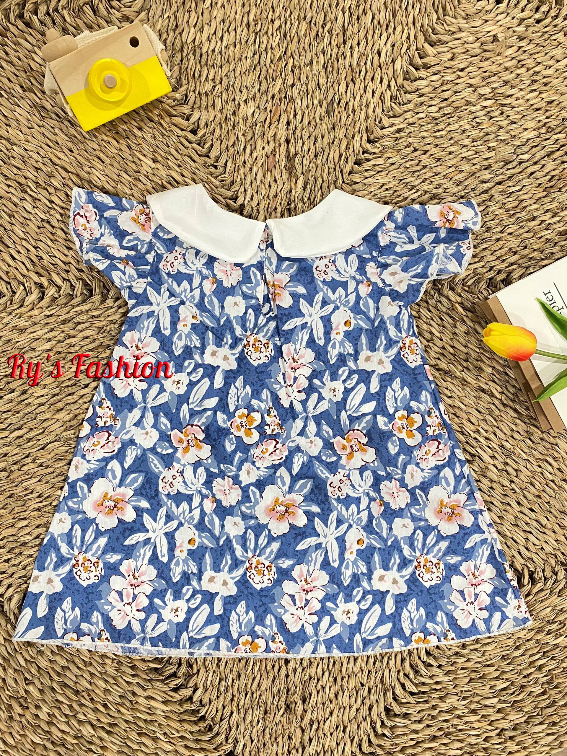 Váy Bé Gái Hoa Xanh Đậm Cotton A03