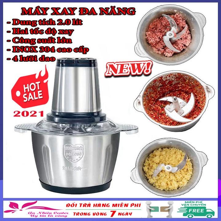 Máy xay sinh tố, máy xay thịt đa năng 2 tốc độ dung tích 2.0 lít, công suất 300W, máy xay cầm tay cối inox 304