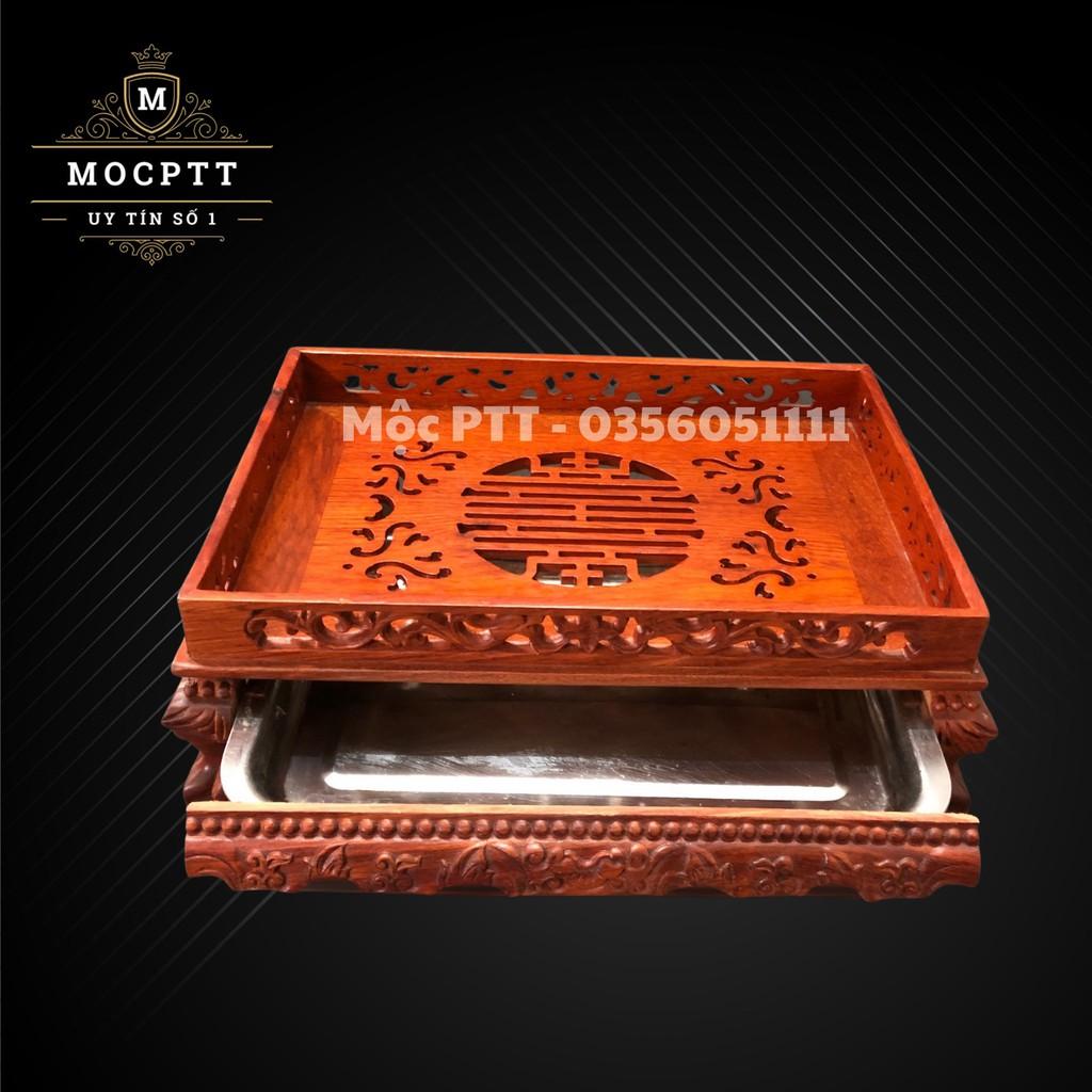 Khay Trà Chân Quỳ gỗ Hương kích thước 37x27x11cm dùng trong phòng khách
