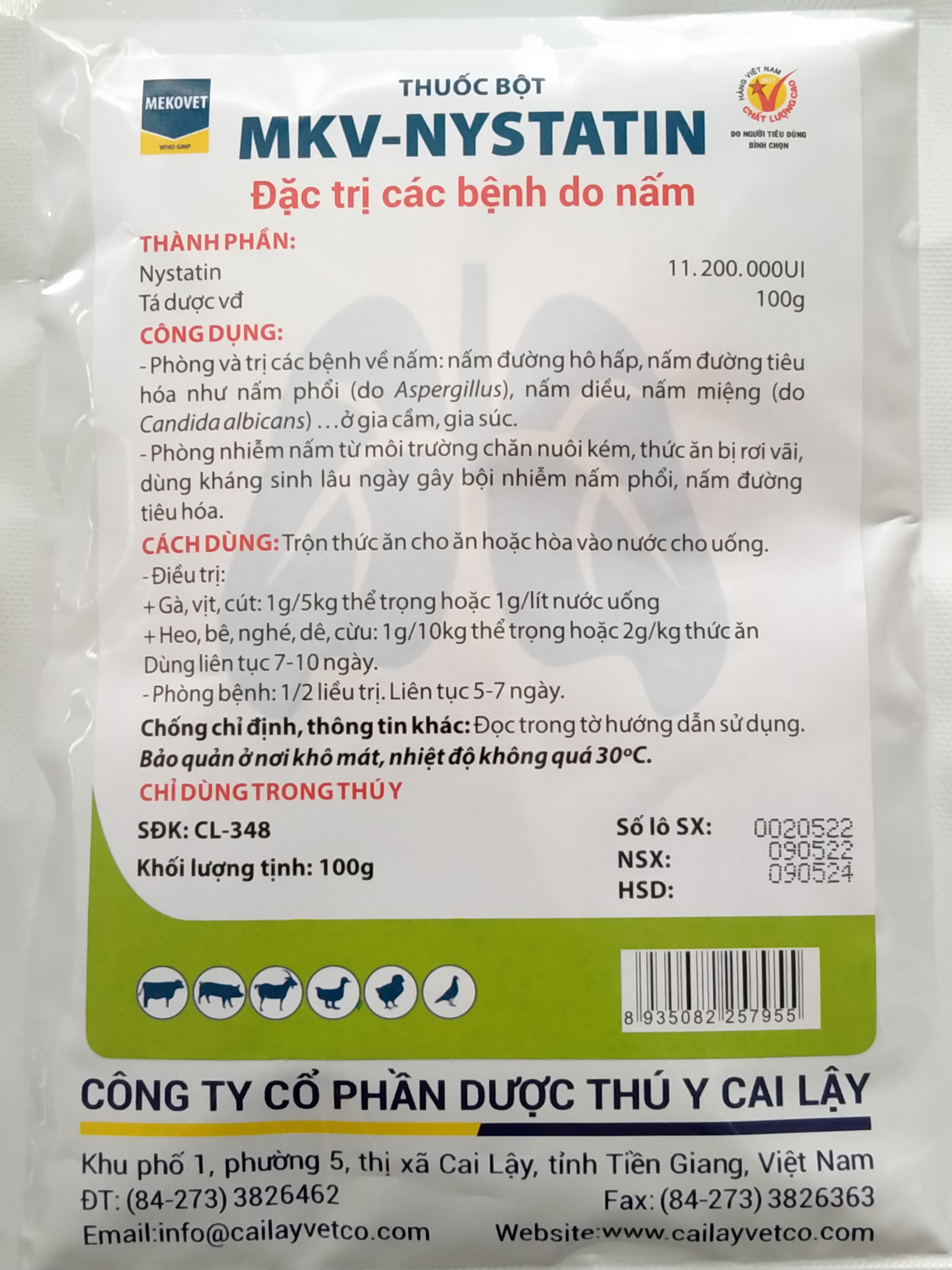 MKV NYSTATIN 100G thuốc bột đặc trị các bệnh do nấm ở gia súc, gia cầm
