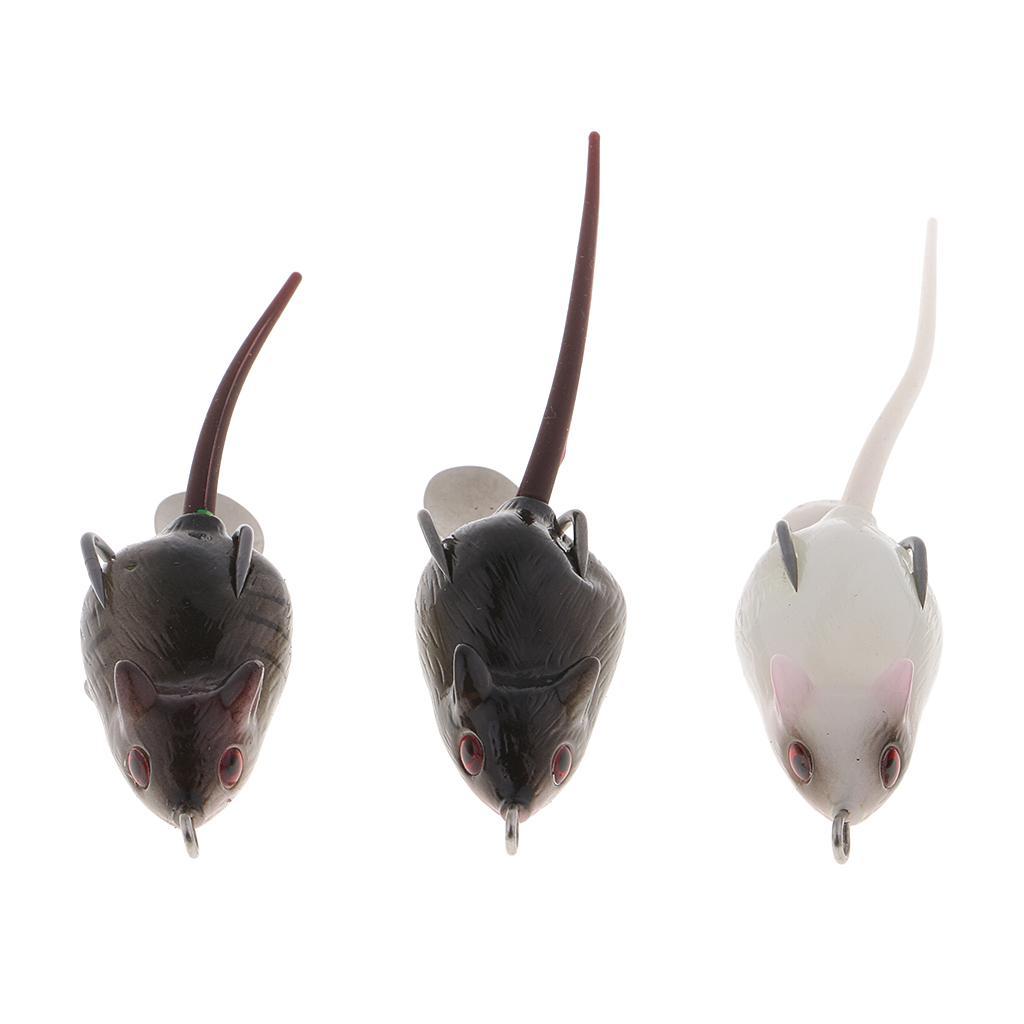 3pcs Long Tail Mouse Fishing Lures 3D Artificial Rat Lures Weedless Lures Mice Baits for Bass, Perch, Snakehead