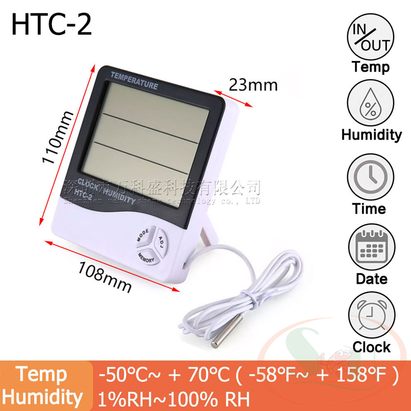 Đồng hồ nhiệt ẩm kế điện tử HTC 2 màn hình LCD đo nhiệt độ và độ ẩm