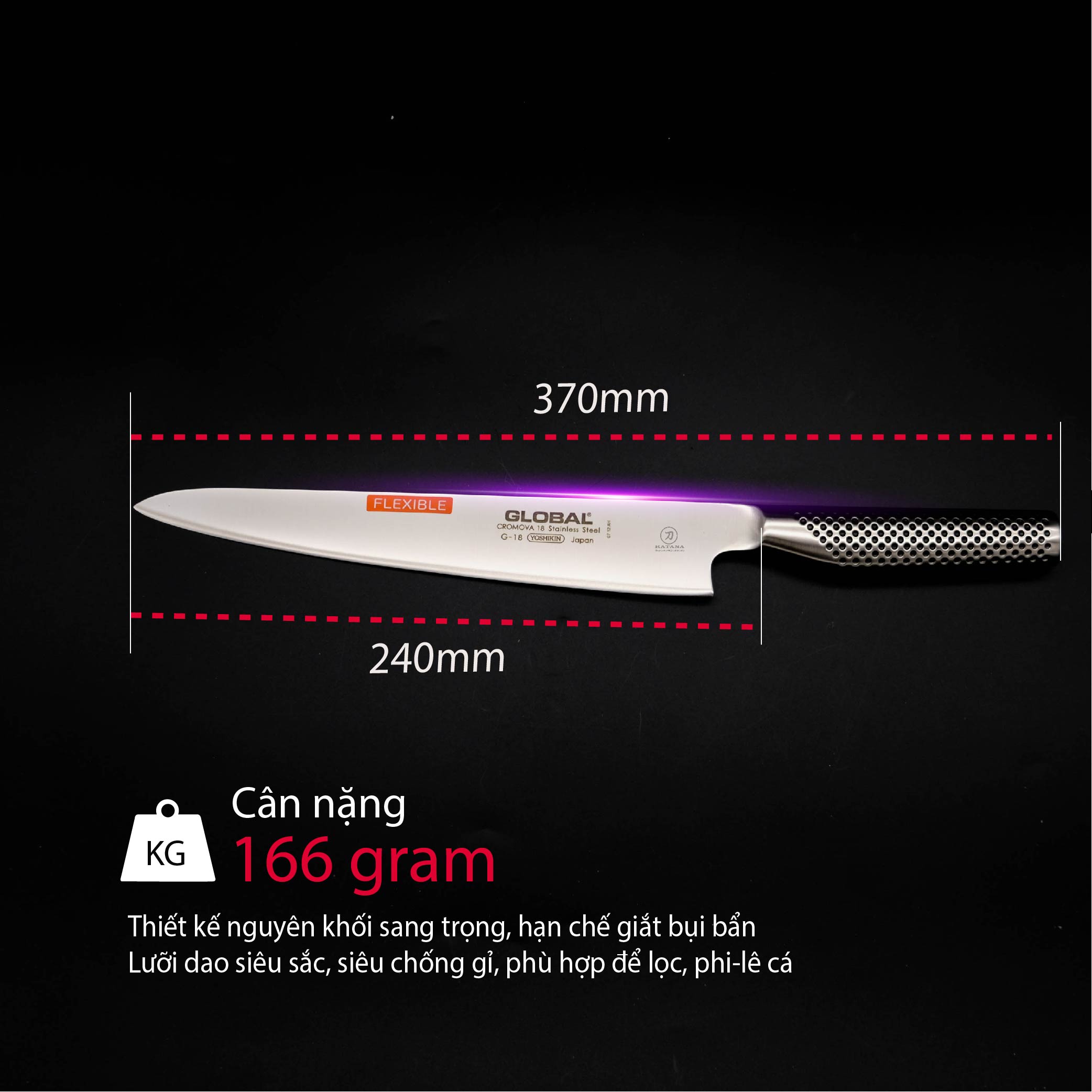 Dao bếp Nhật cao cấp Global G18 Filleting Knife - Dao phi lê (240mm)- Dao bếp Nhật chính hãng