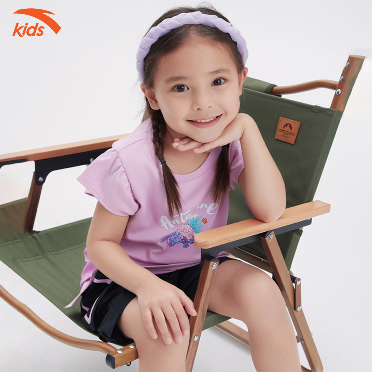 Áo phông bé gái Anta Kids kiểu dáng thể thao, vải polyester co giãn 4 chiều 362239101