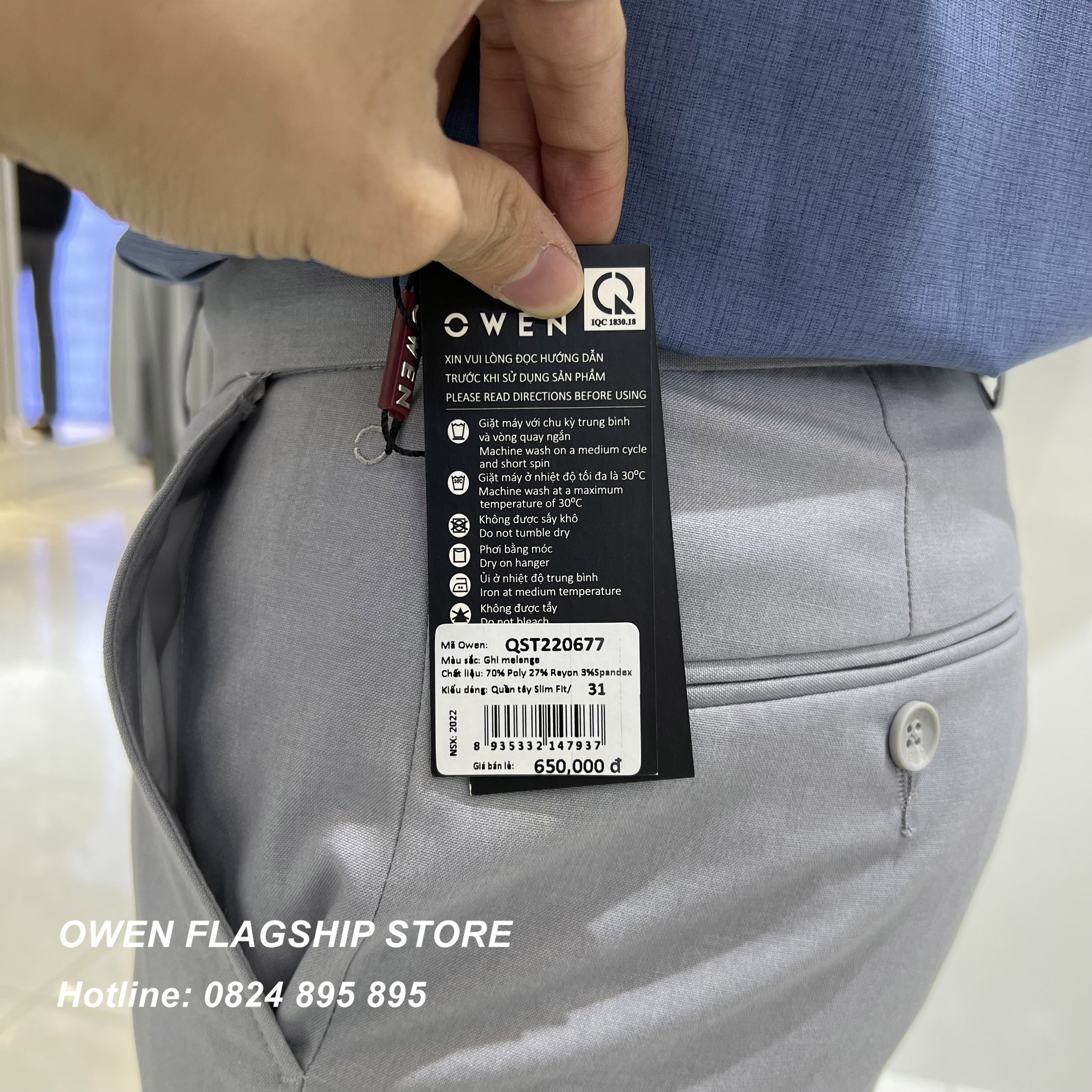 OWEN - Quần âu nam công sở dáng SLIMFIT màu Xám sáng có trợ cạp co dãn mã QST220677