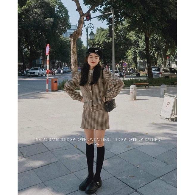 Set áo dạ tweed nữ mùa đông loại đẹp kiểu dáng tiểu thư Hàn Quốc phong cách uzzlang