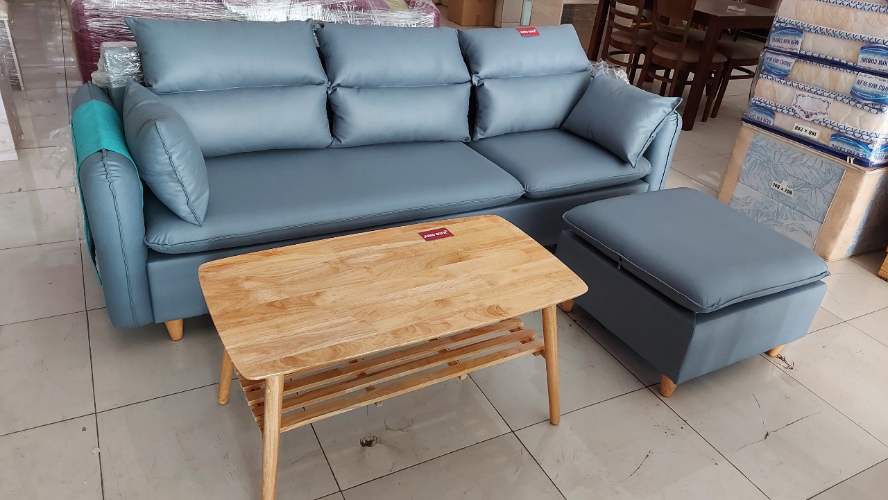 Sofa Băng đôn góc Valentino 2m1 Juno Sofa 2022 (ghi) tặng bàn gỗ tự nhiên 50 x 100 cm
