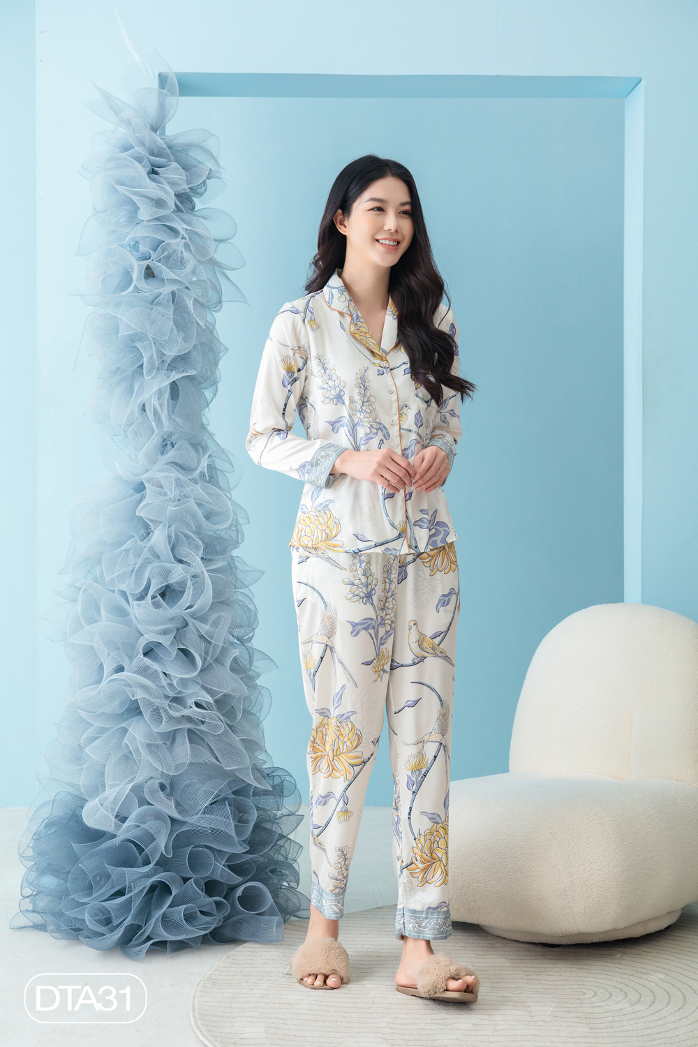 Bộ ngủ satin ZAM Luxury - DTA31 - áo dài tay quần dài