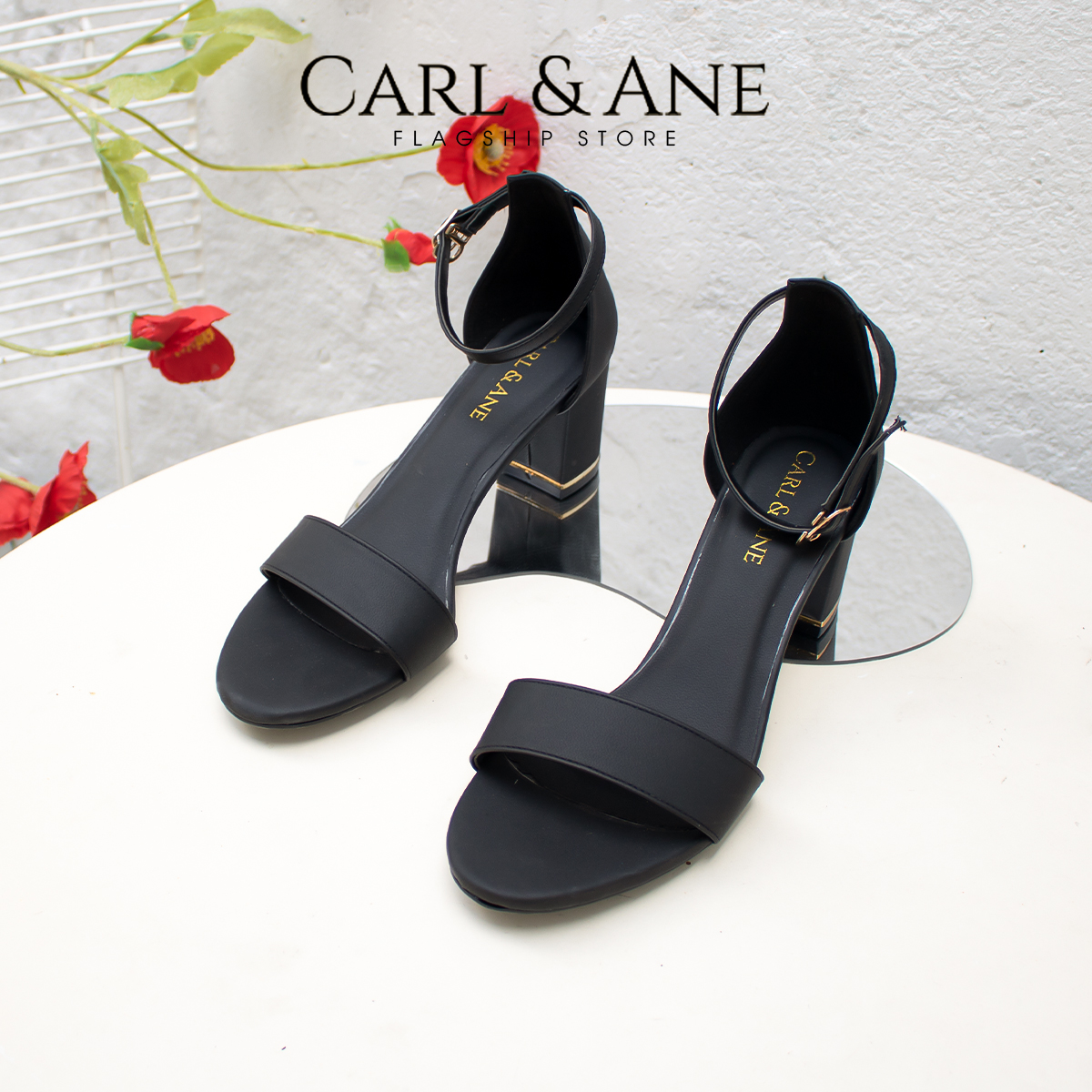 Giày sandal cao gót Erosska thời trang mũi hở quai ngang cao 7cm CS008