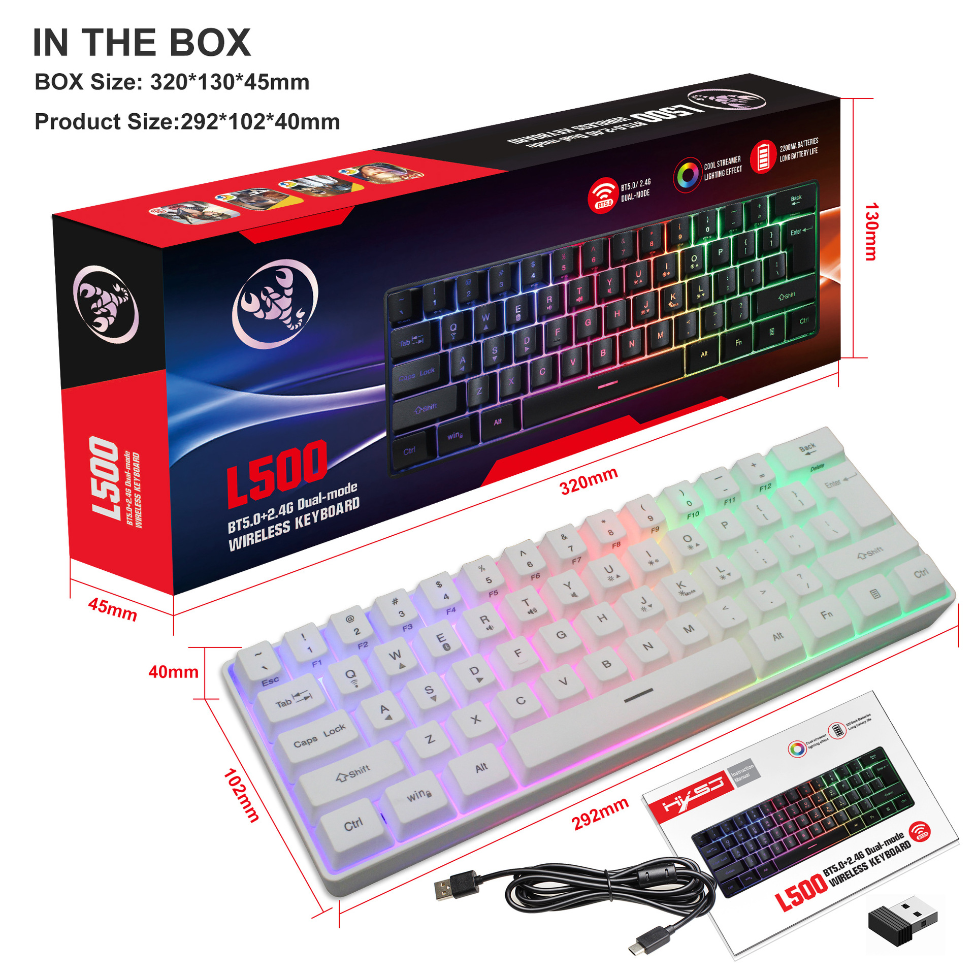 Bàn Phím gaming mini Led RGB V700 white giả cơ nhỏ gọn - hàng nhập khẩu