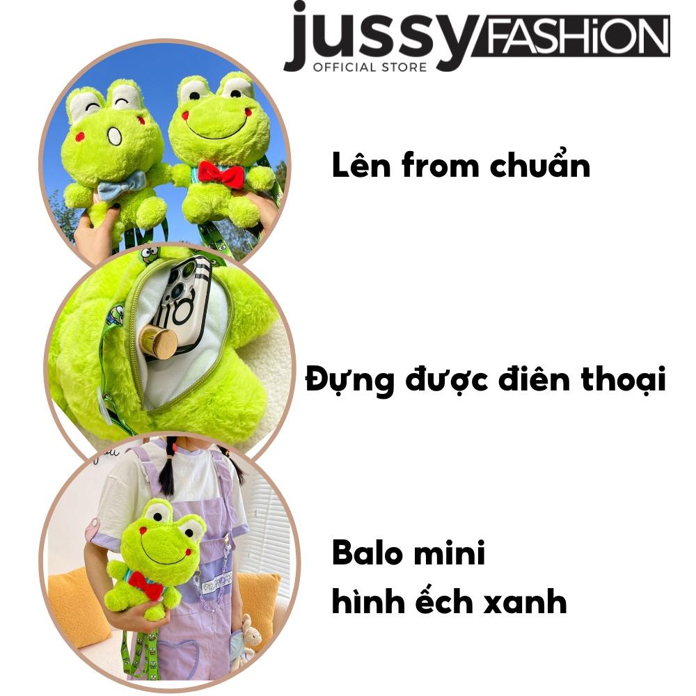 Balo Ếch Xanh Dễ Thương Jussy Fashion Túi Đeo Vai Mini Chất Lông Mịn Màu Xanh Dễ Thương, Ngộ Nghĩnh