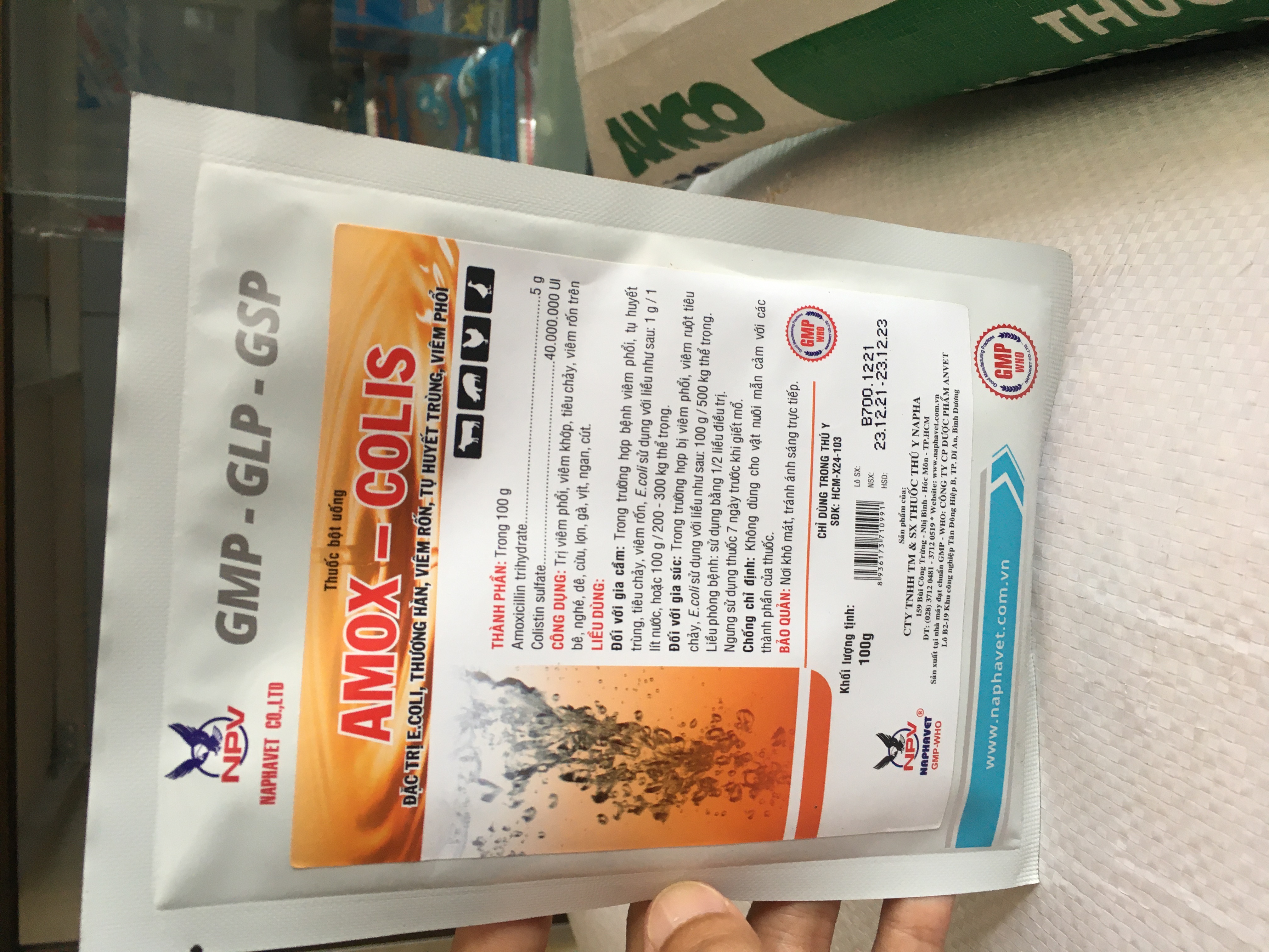 Amox colis ngăn ngừa ecoli , thương hàn, viêm rốn, viêm phổi , viêm khớp , tụ huyết trùng cho trâu bò heo gà vịt
