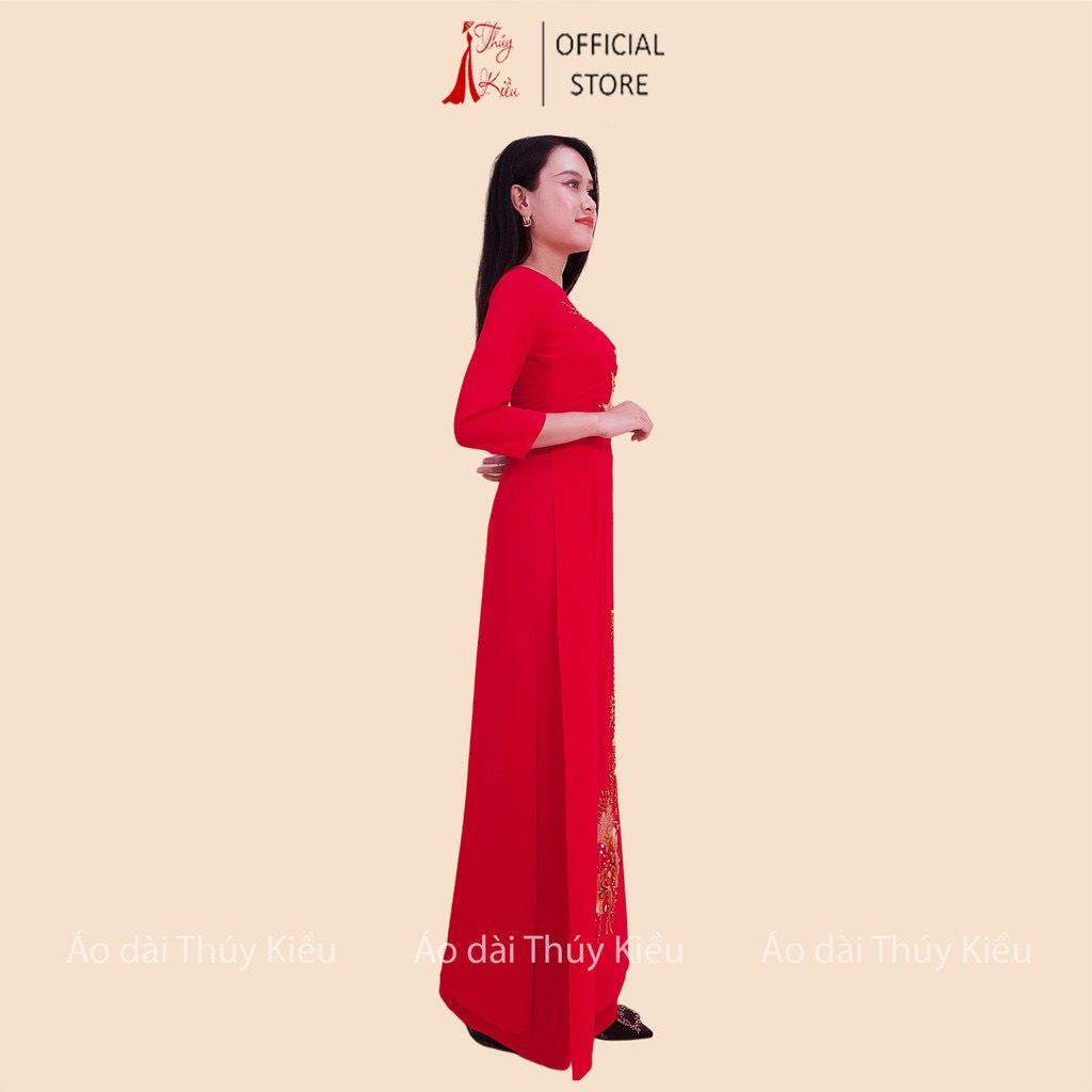 Áo dài nữ may sẵn trung niên thiết kế đẹp cách tân tết đỏ đính pha lê AM02 Thúy Kiều mềm mại, co giãn