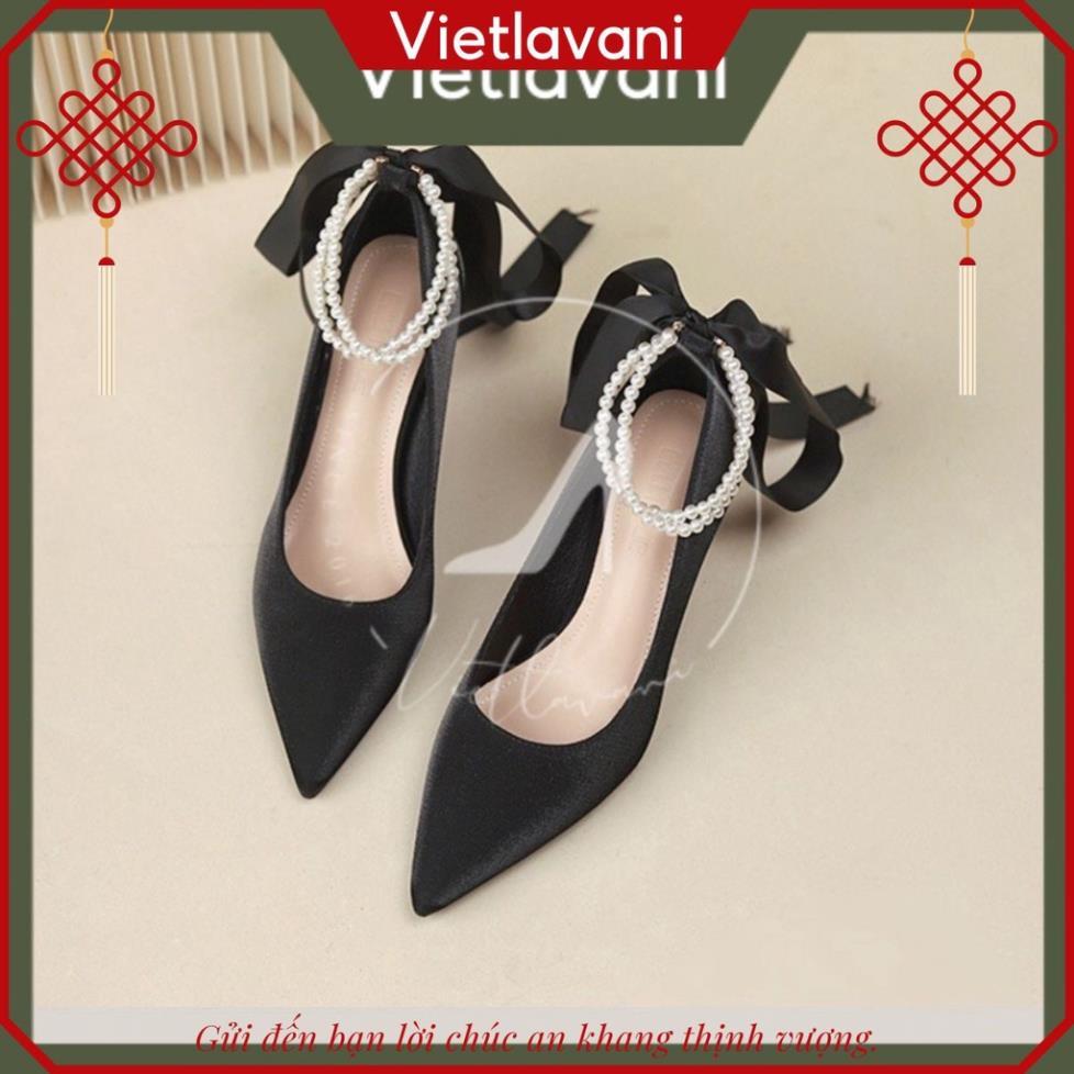 Hot 2023 Giày giày cao gót nữ cao 8cm mã C56 quai ngọc cực sang chảnh quý phái có 2 màu đen và trắng