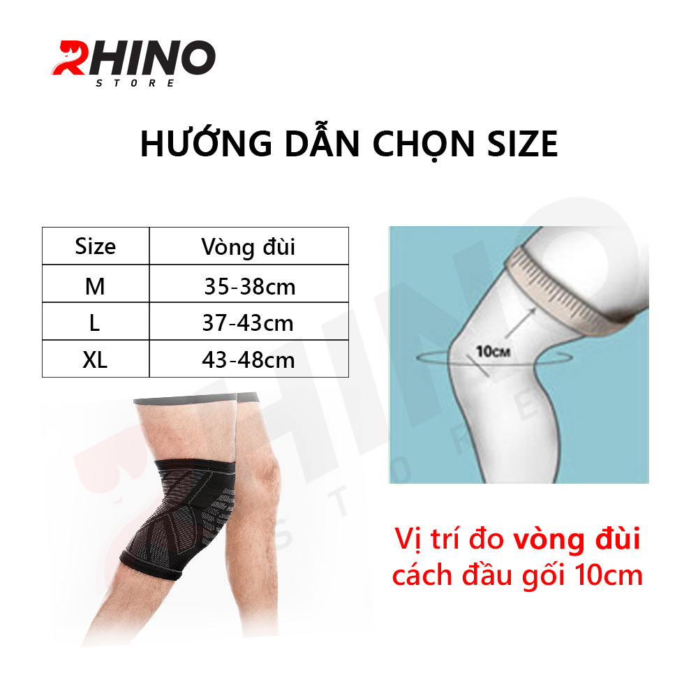 Băng bảo vệ đầu gối khớp gối (có đệm Silicon) Rhino P7731 Bó gối thể thao Đai bảo vệ đầu gối khớp gối Băng quấn đầu gối khớp gối - Hàng chính hãng dành cho cả nam và nữ