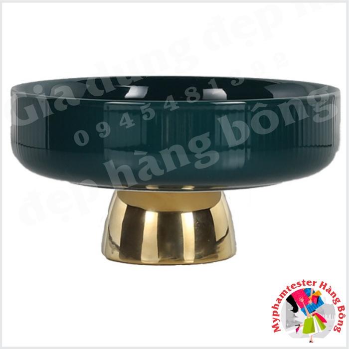 Đĩa bồng sứ chân vàng xanh lục ngọc bảo hoặc trắng, đủ size